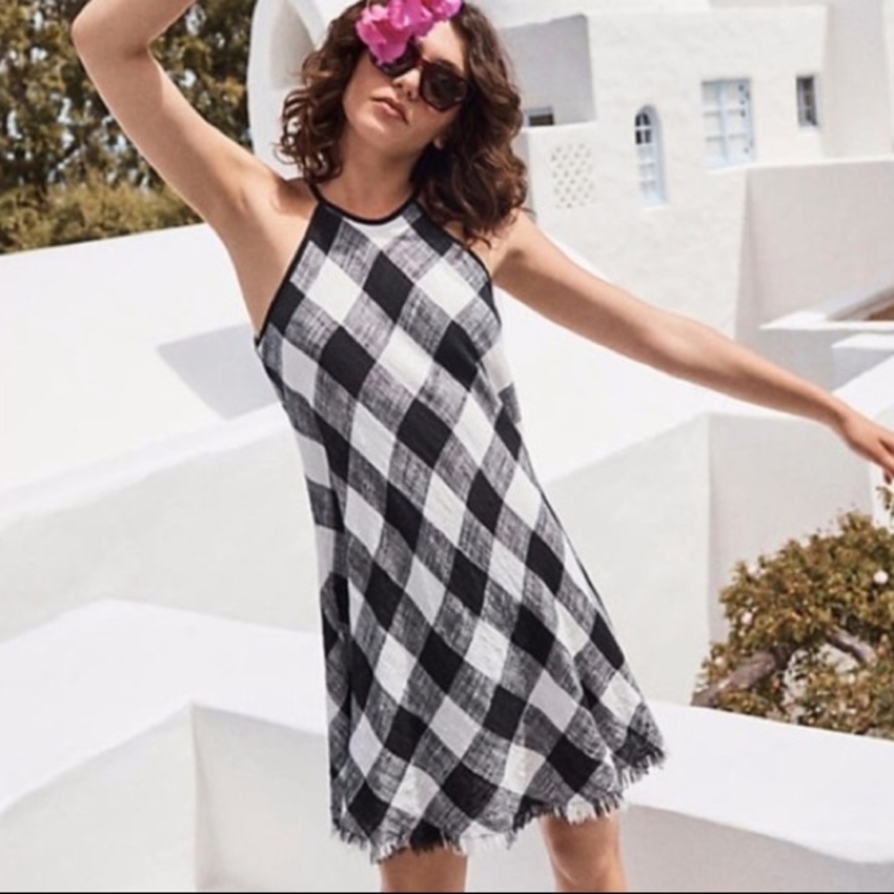 cloth & stone navy and white buffalo check dress